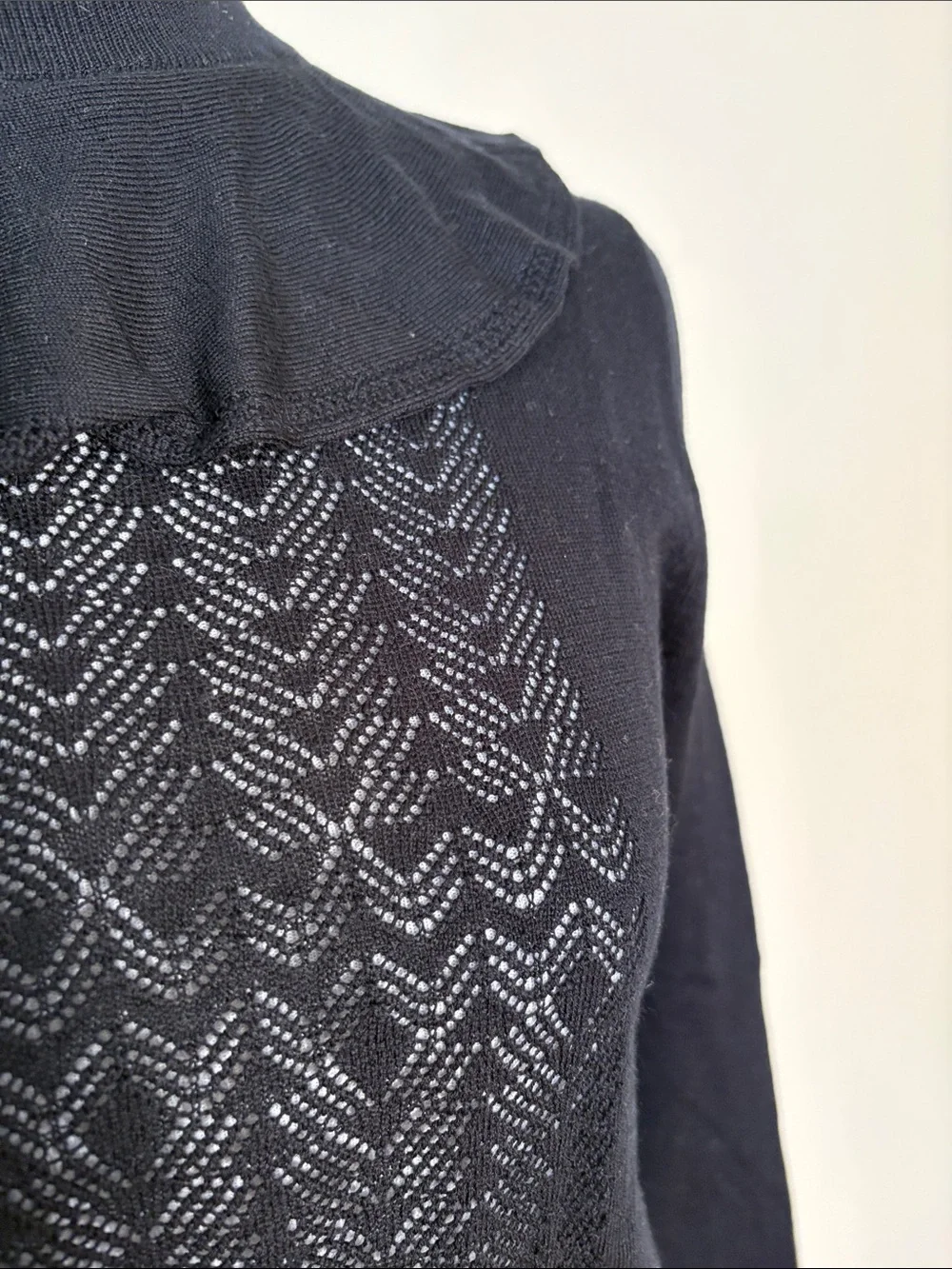 New J. Crew Black Merino Wool Ruffled Mock Neck Sweater